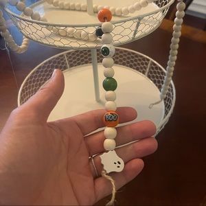 Farmhouse 2 Tier Tray with Halloween Wood Bead Garland